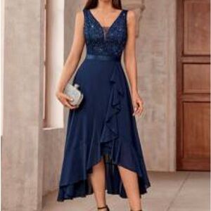 Elegant Navy Blue Sleeveless Dress